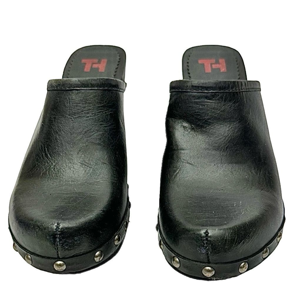 TWO T 2432 Black Leather Studded Clog Heels Size 8M Made in Brazil - Picture 6 of 10